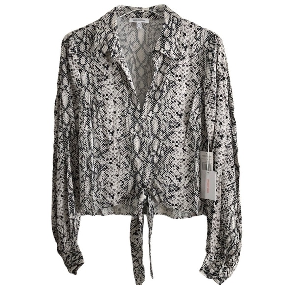 Good American The Purely Python Print Cropped Long Sleeve Blouse NWT Large - Picture 3 of 12